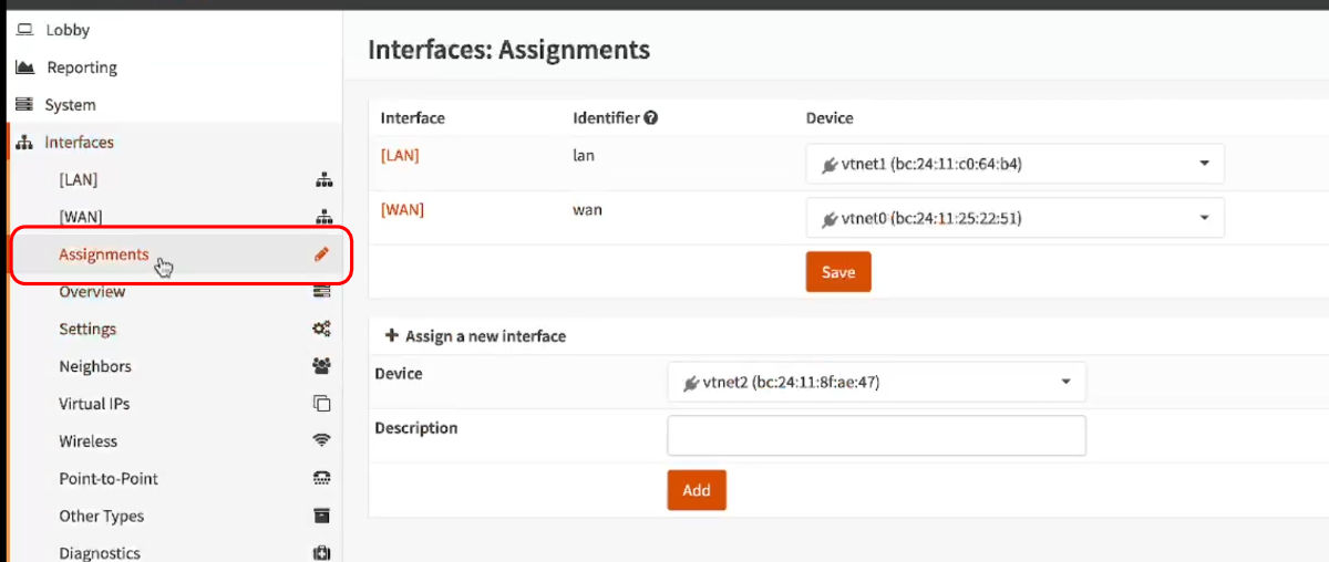 assign interface screen