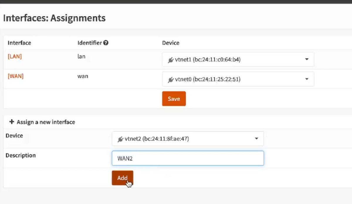 assign WAN2 interface