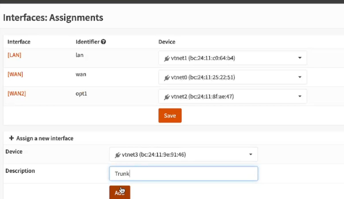 assign TRUNK interface