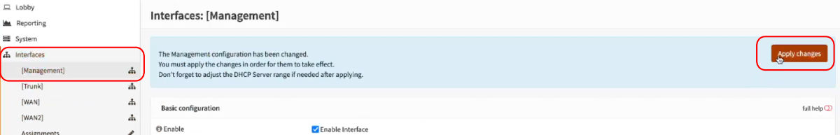Management interface apply